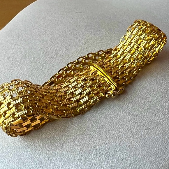 14K YELLOW GOLD WIDE FLEXIBLE BRACELET INTRICATE DESIGN STATEMENT GORGEOUS - Picture 13 of 16